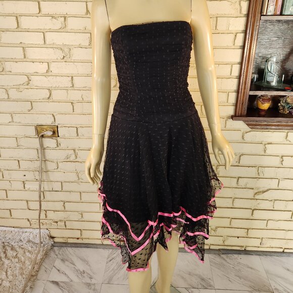 Euc Cache Womens Black Lace Strapless Dress Asymmetrical Size 6 - Picture 2 of 6